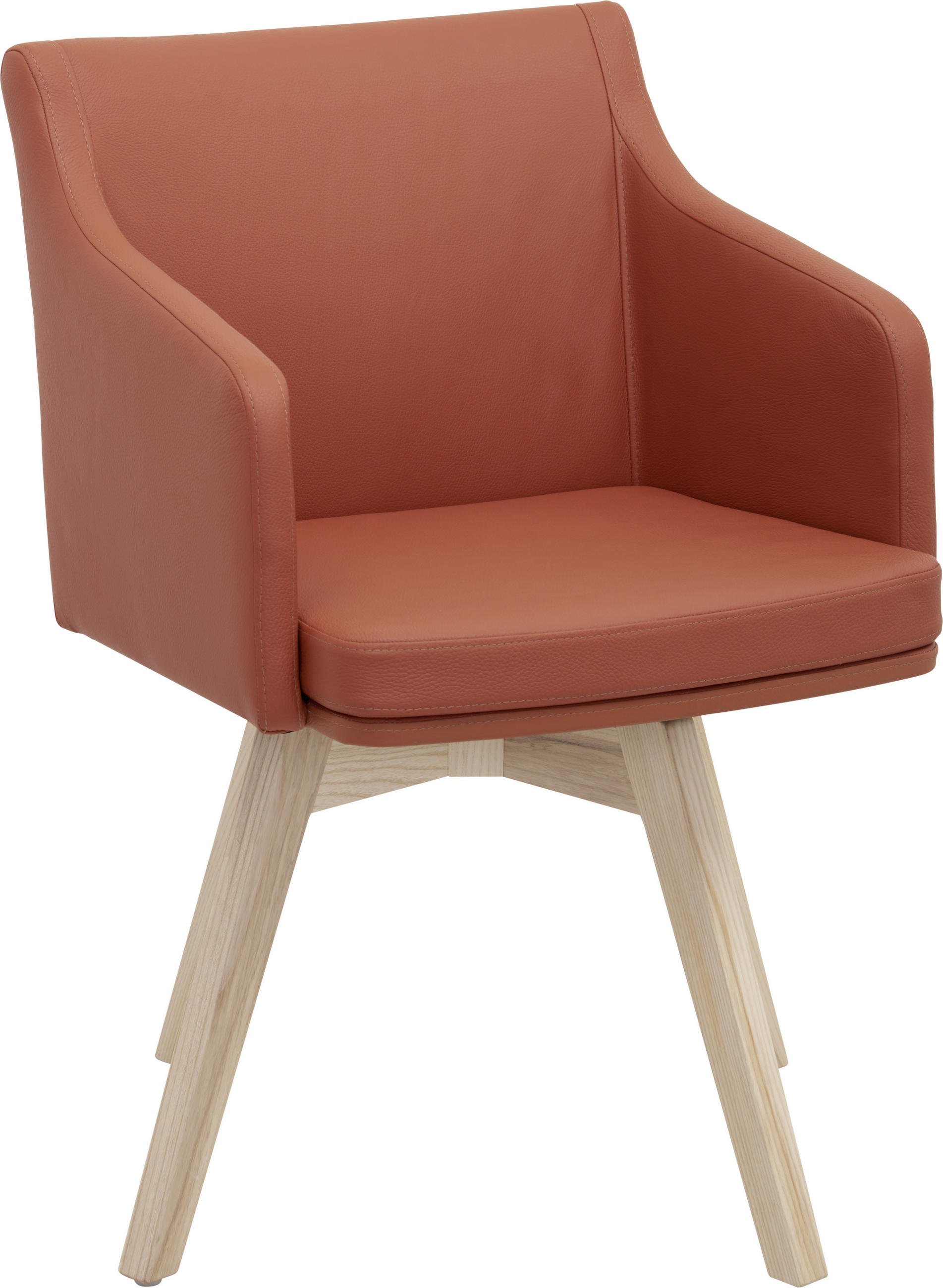 ARMLEHNSTUHL  in Echtleder  - Eschefarben/Orange, Design, Leder/Holz (56/82,5/59cm) - Invivus