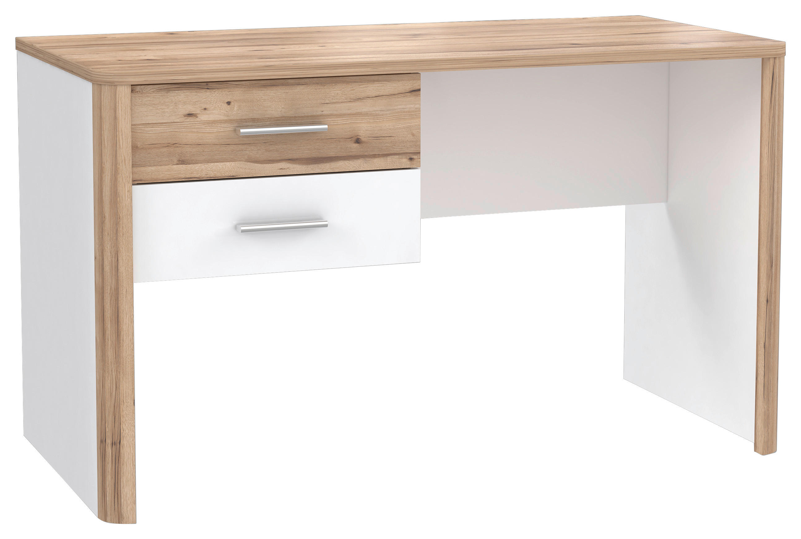 SCHREIBTISCH 125/60/73,8 cm  in Weiß, Eichefarben  - Eichefarben/Alufarben, MODERN, Holzwerkstoff/Metall (125/60/73,8cm) - Xora