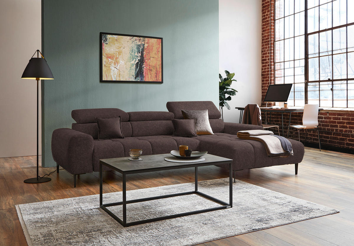 ECKSOFA in Samt, Webstoff Graubraun  - Graubraun/Schwarz, Design, Textil/Metall (270/177cm) - Welnova