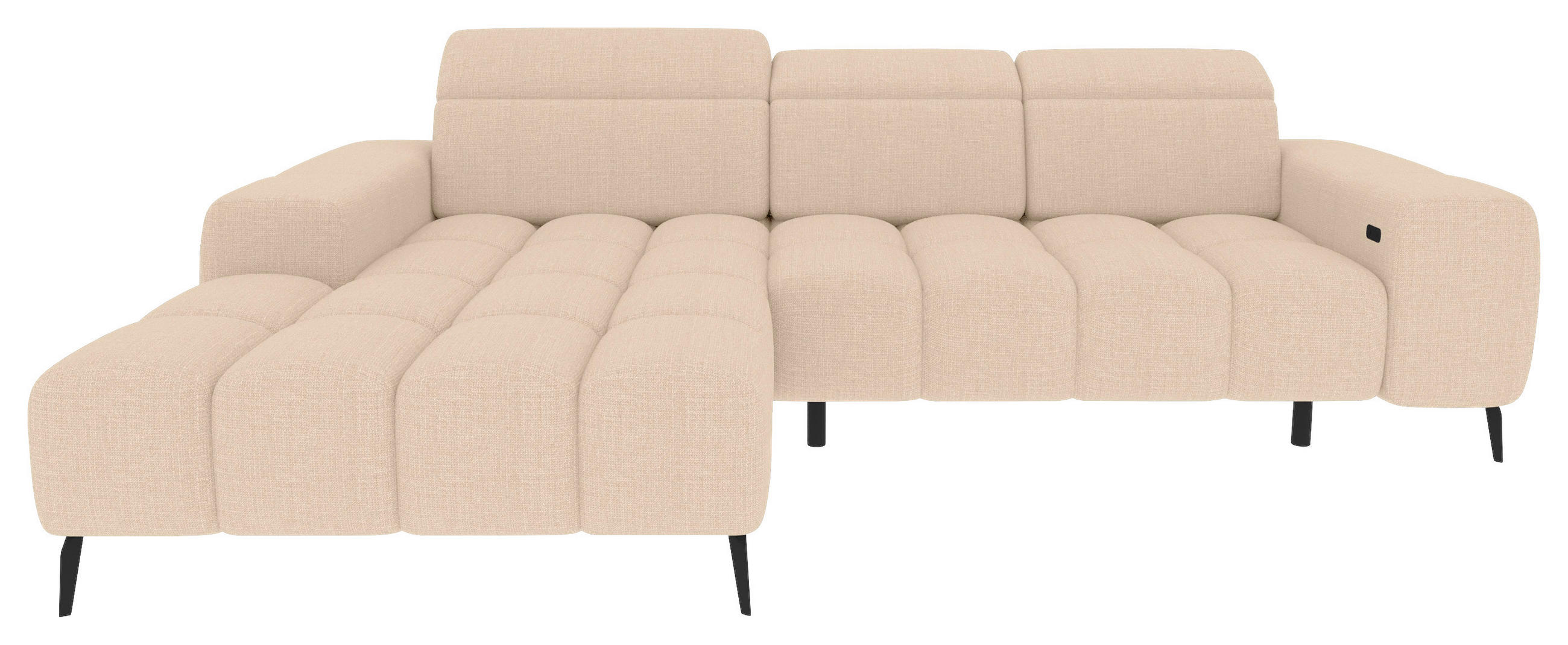 ECKSOFA Beige Flachgewebe Rücken echt, Kopfteilverstellung, Sitztiefenverstellung  - Beige/Schwarz, KONVENTIONELL, Kunststoff/Textil (171/273cm) - Carryhome