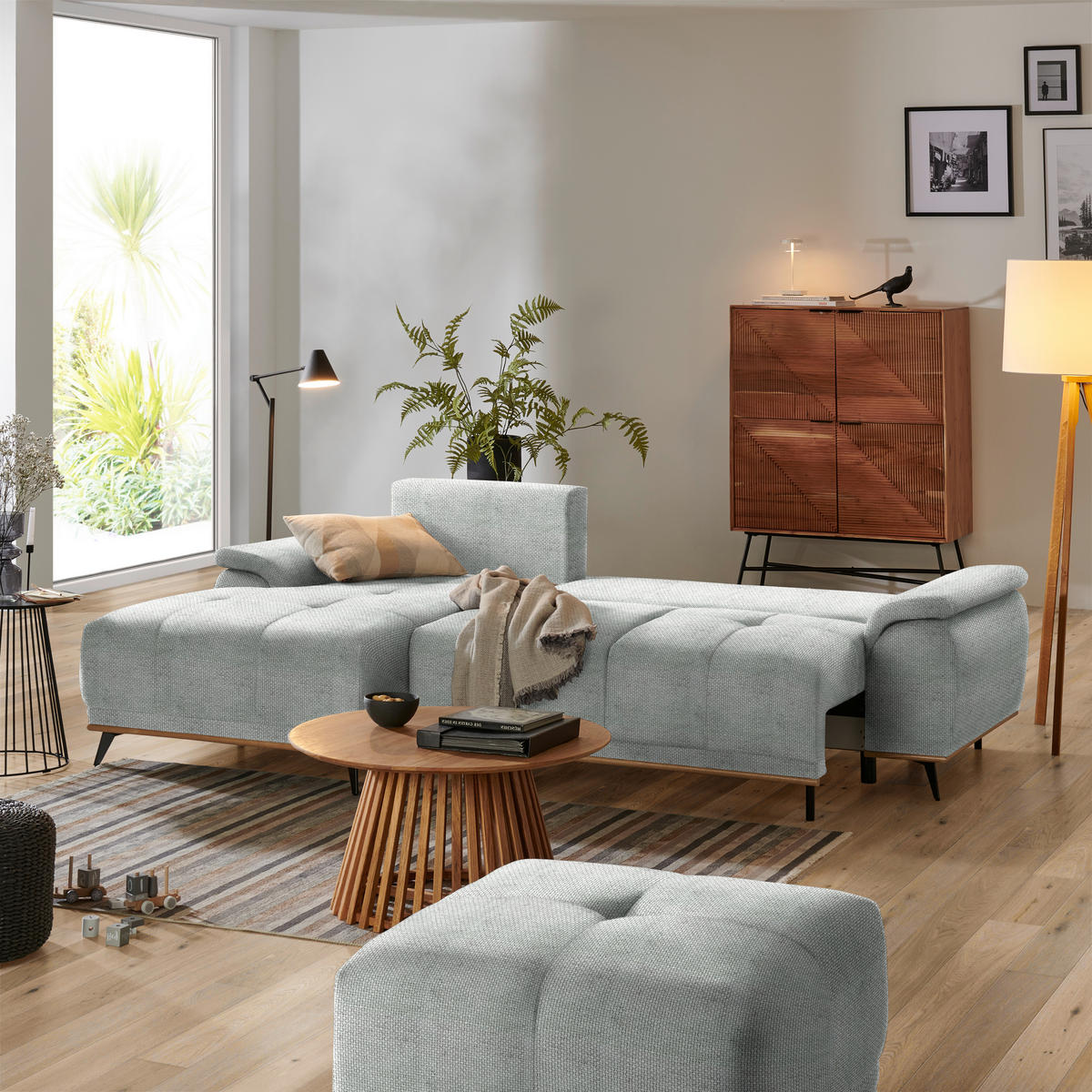 ECKSOFA in Struktur Grau  - Schwarz/Grau, Modern, Textil/Metall (168/262cm) - home24