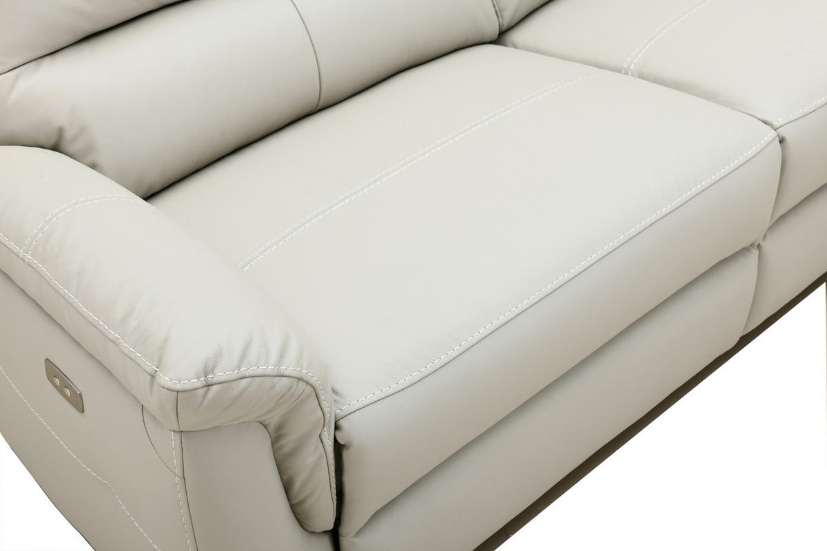 TROJMIESTNA POHOVKA, svetlosivá, pravá koža - čierna/svetlosivá, Design, koža/drevo (208/99/93cm) - Cantus