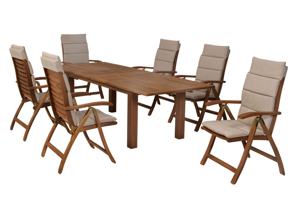 GARTENTISCHGRUPPE  - Beige/Akaziefarben, KONVENTIONELL, Holz/Textil - Gardenson