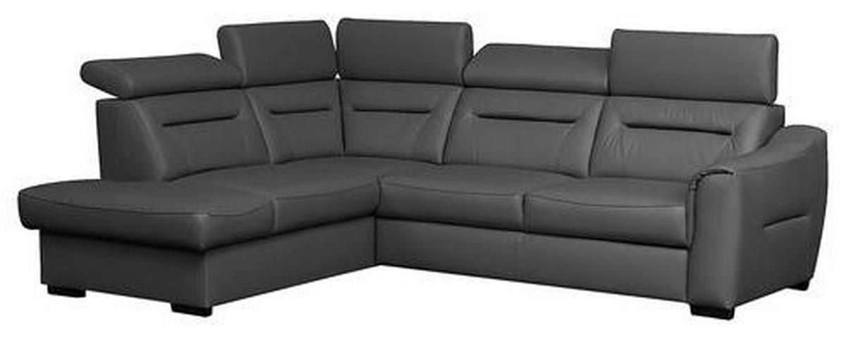ECKSOFA Anthrazit Echtleder Lederlook Bettkasten, Schlaffunktion, Rücken echt, Kopfteilverstellung  - Wengefarben/Anthrazit, Design, Leder/Holz (212/260cm) - Celina Home