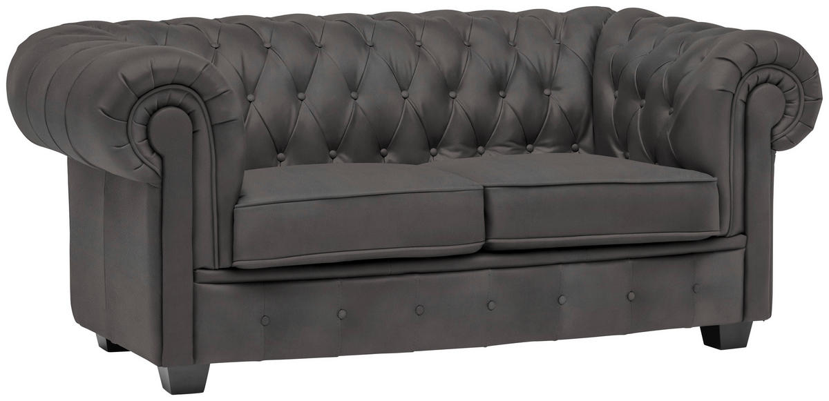 CHESTERFIELD SOFA tamnosiva  - tamnosiva/vendž, Lajfstajl, tekstil/drvo (180/76,5/96cm) - Landscape
