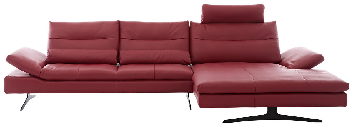ECKSOFA in Echtleder Rot  - Rot/Schwarz, Modern, Leder/Metall (342/158cm) - Chilliano