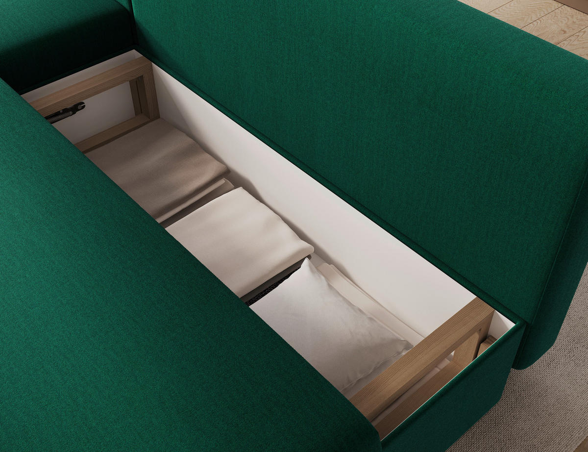 ECKSOFA GINO in Samt Dunkelgrün  201/143 cm  - Dunkelgrün/Schwarz, Design, Kunststoff/Textil (201/143cm) - MID.YOU