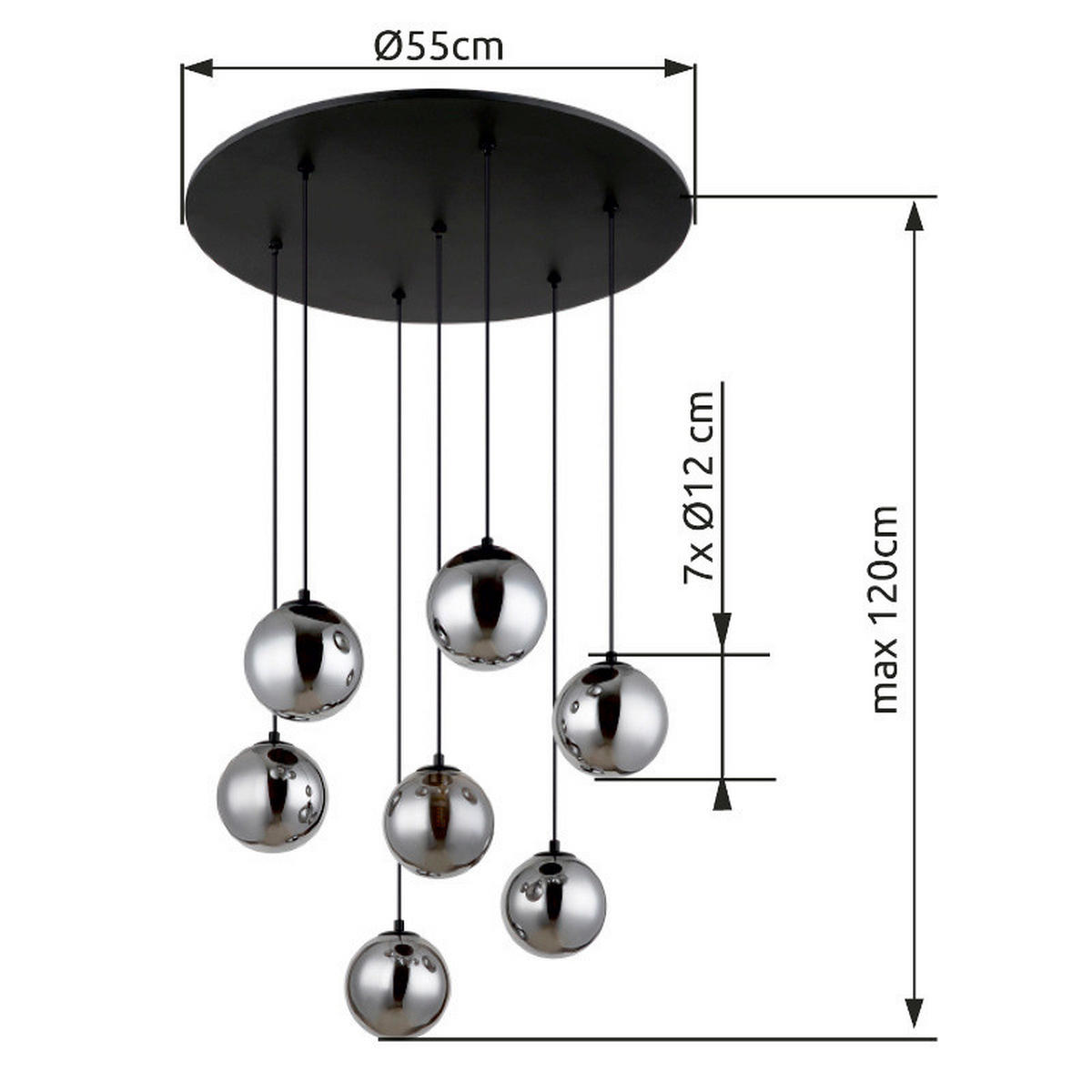 LED-HÄNGELEUCHTE 55/120 cm  - Schwarz/Grau, Design, Glas/Kunststoff (55/120cm) - Globo