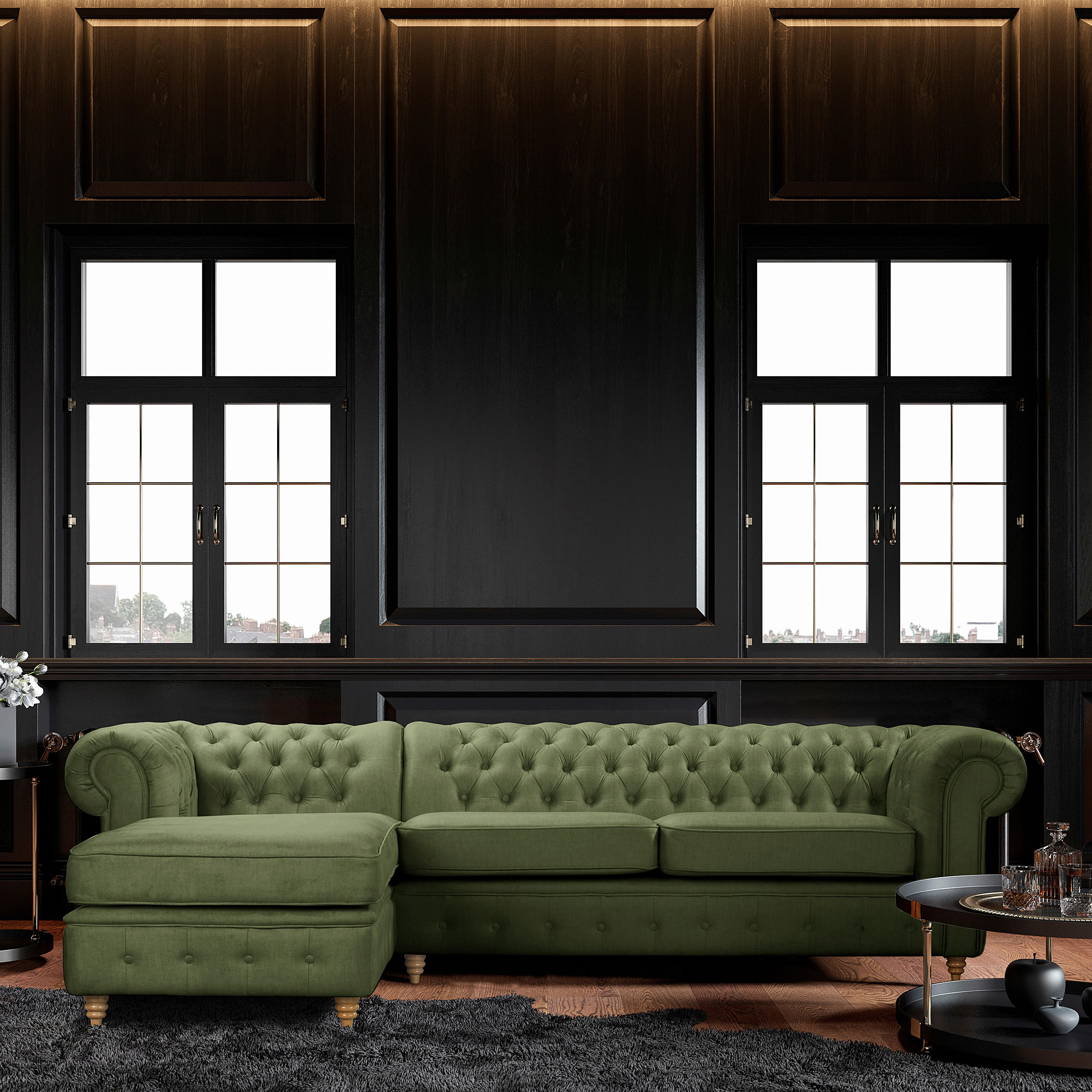 ECKSOFA Mikrofaser Dunkelgrün  - Dunkelgrün/Braun, Design, Holz/Textil (182/284cm) - P & B