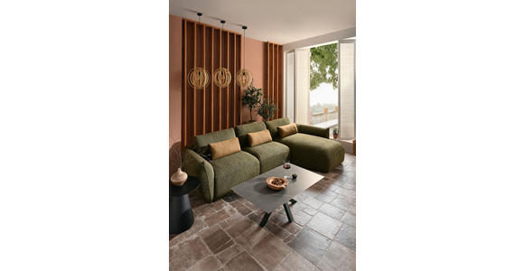 ECKSOFA in Chenille Dunkelgrün 340/190 cm - Dunkelgrün/Schwarz, Design, Kunststoff/Textil (340/190cm) - Emilio Belluti