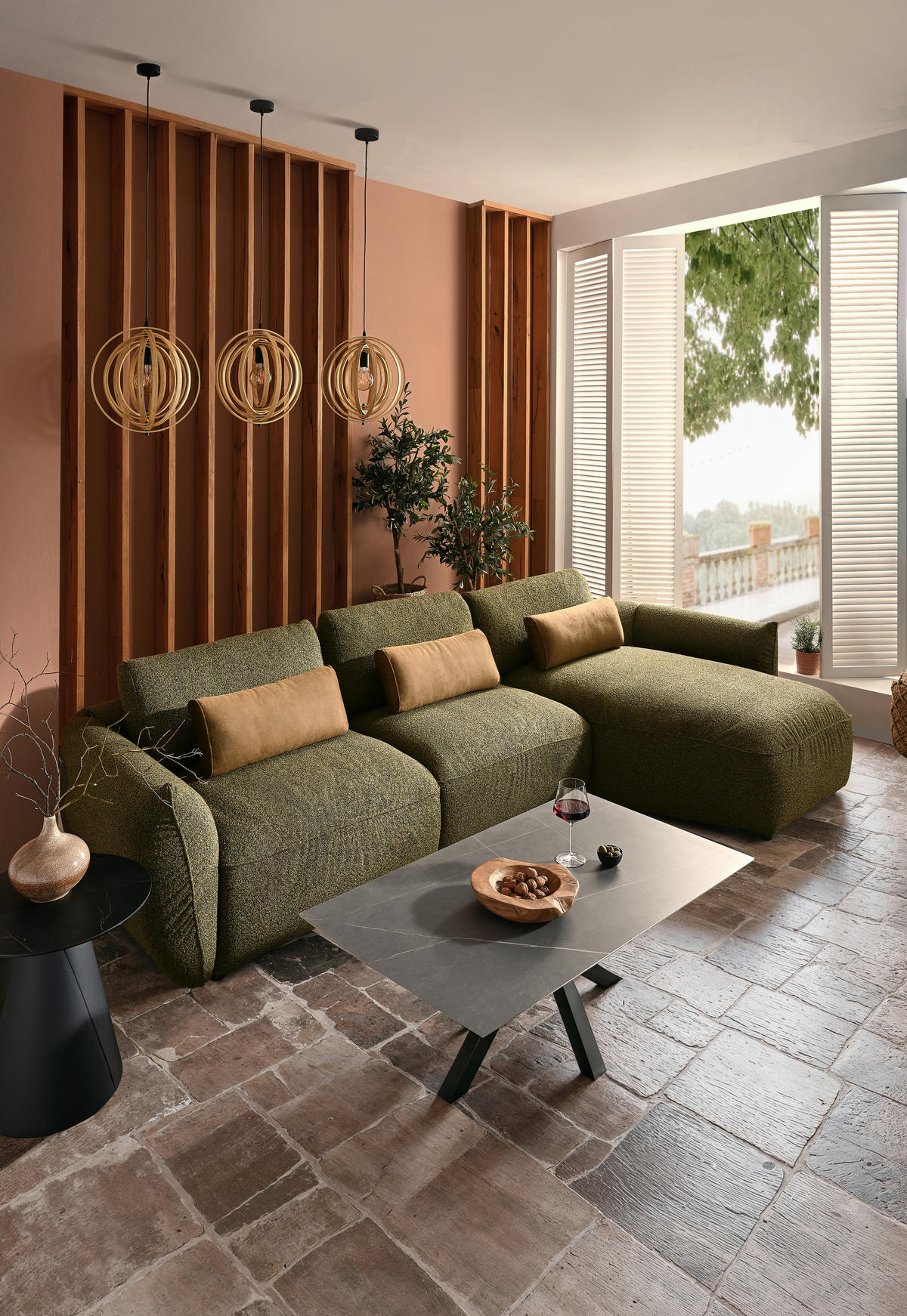ECKSOFA in Chenille Grün  340/190 cm  - Schwarz/Braun, Design, Kunststoff/Textil (340/190cm) - Emilio Belluti