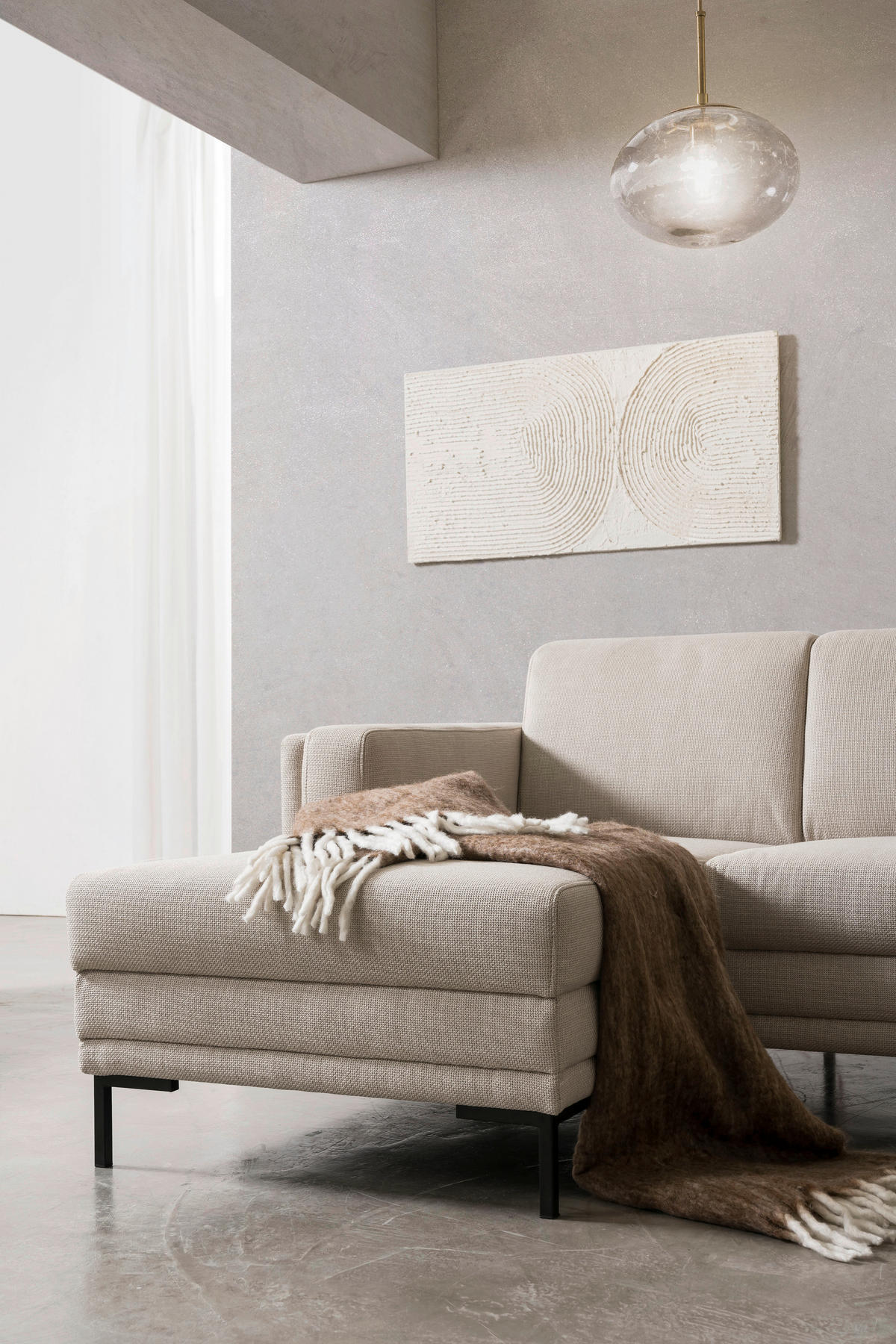 ECKSOFA in Webstoff Beige  214/146 cm  - Beige/Schwarz, Design, Textil/Metall (214/146cm) - LOOKS by W.Joop