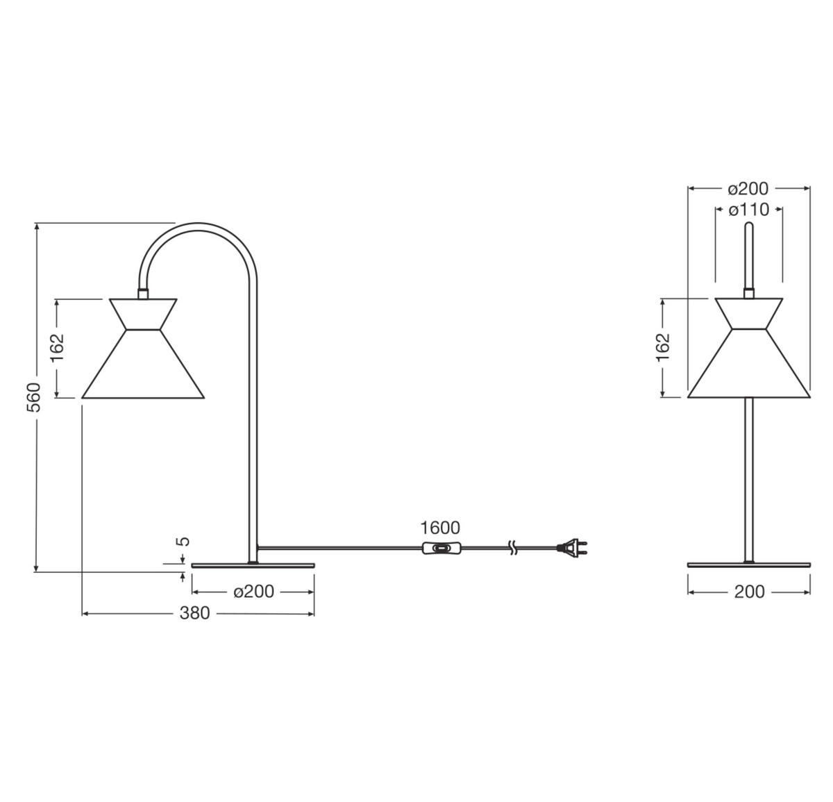 TISCHLEUCHTE 20/38/56 cm   - Schwarz, Basics, Metall (20/38/56cm) - Osram