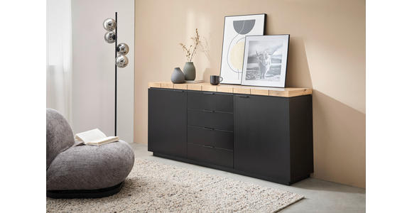 SIDEBOARD  180/80/40 cm 4 Schublade(n)  - Schwarz/Eiche Artisan, KONVENTIONELL, Holzwerkstoff/Metall (180/80/40cm) - Xora