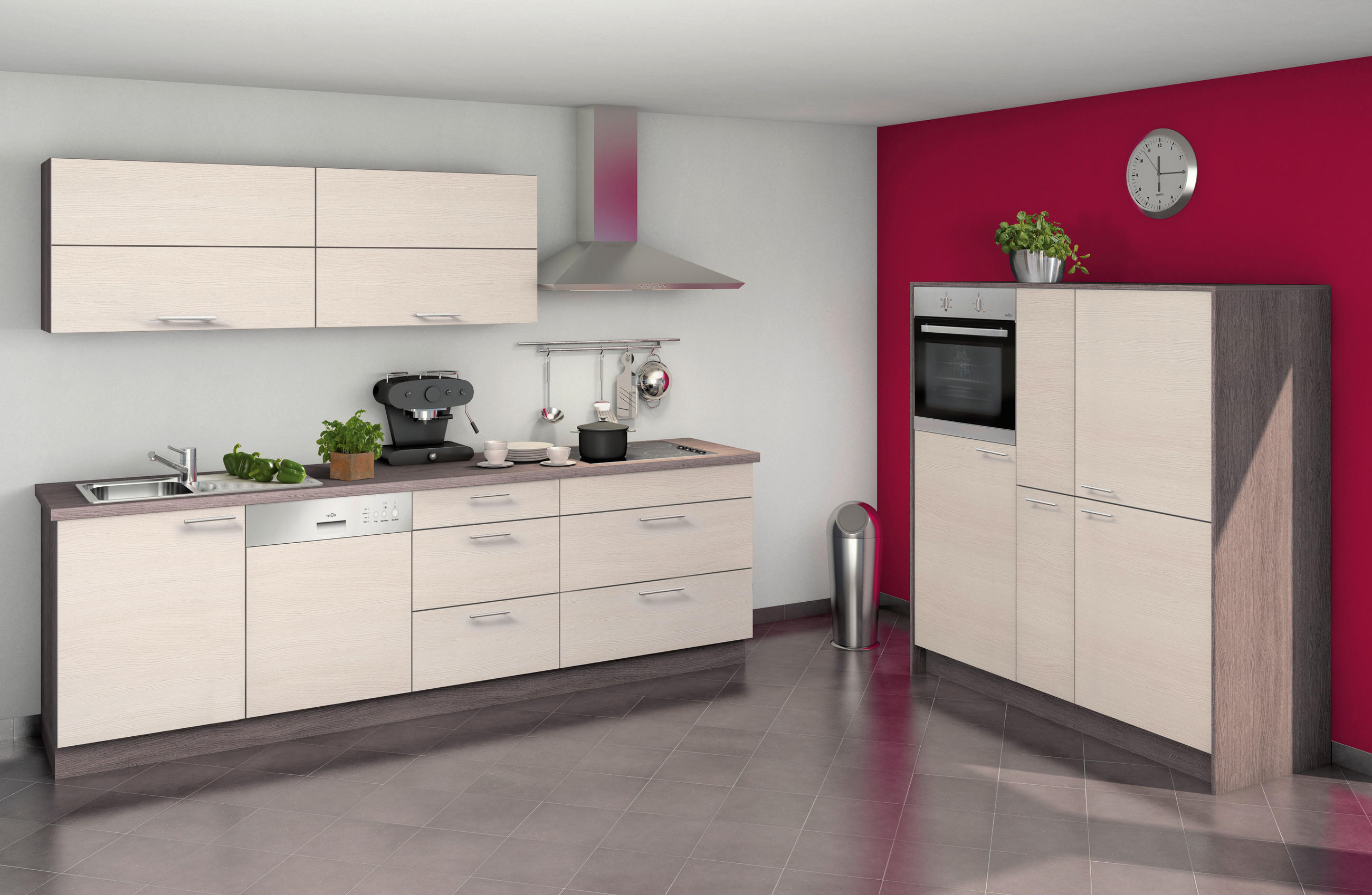 KÜCHENLEERBLOCK  270/153,2 cm  in Eiche Bianco, Eiche grau  - Eiche Bianco/Edelstahlfarben, Design, Holzwerkstoff/Metall (270/153,2cm) - Express