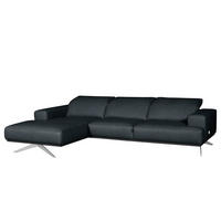 ECKSOFA  in Echtleder Blau Rücken echt, Kopfteilverstellung  187/295 cm  - Chromfarben/Blau, Design, Leder/Metall (187/295cm) - Livetastic