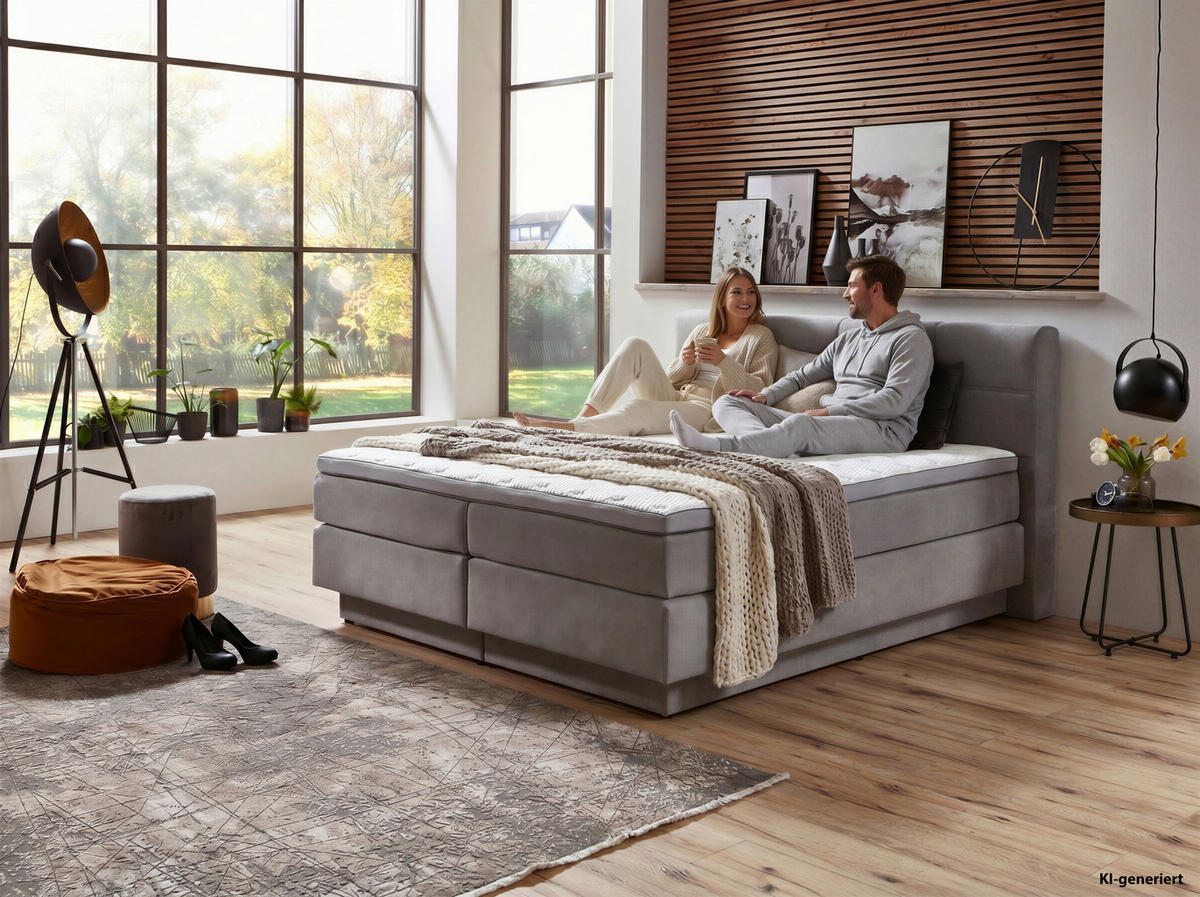 BOXSPRINGBETT 160/200 cm  Hellgrau  - Hellgrau/Schwarz, Konventionell, Kunststoff/Textil (160/200cm) - Carryhome