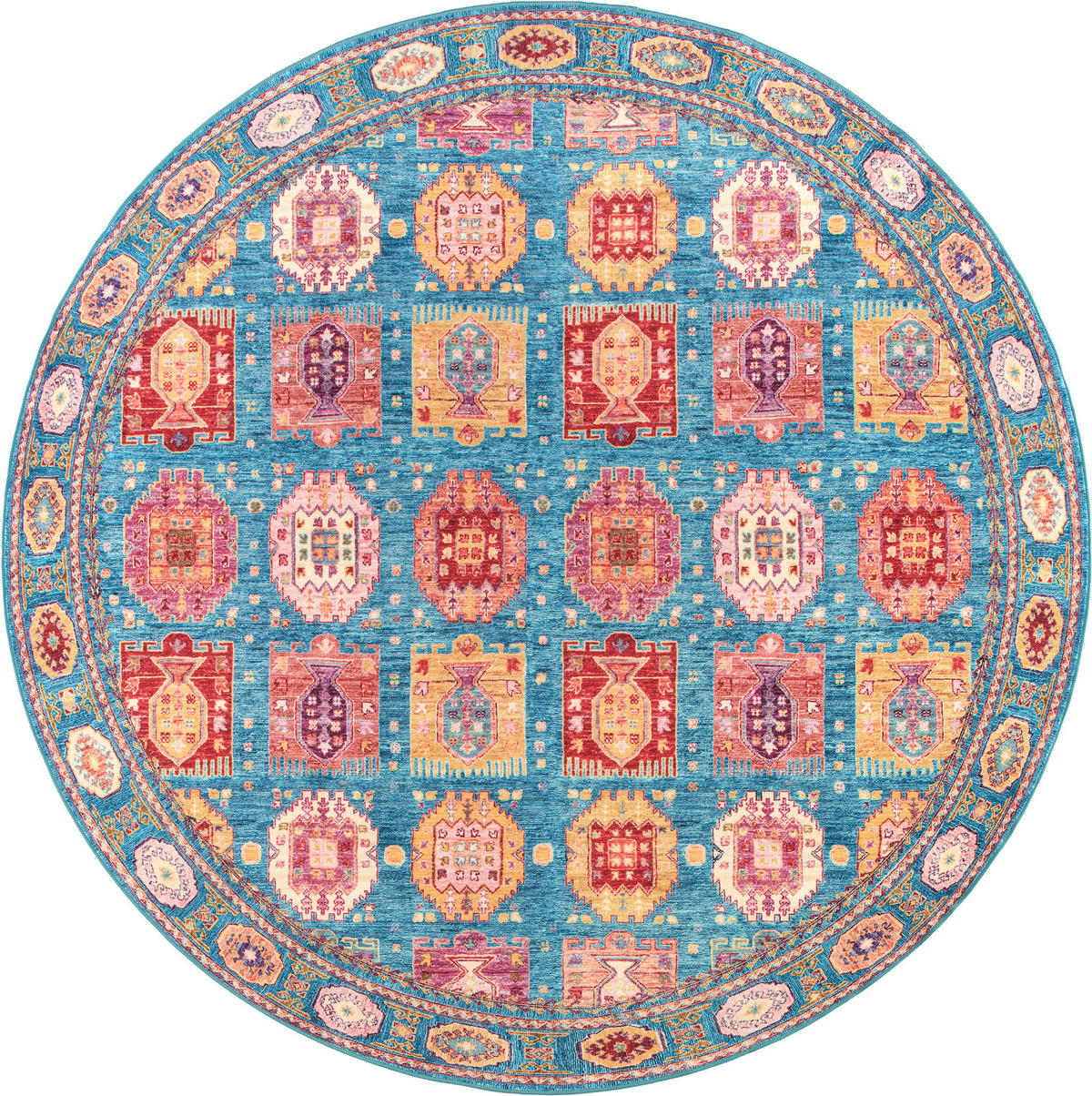 VINTAGE-TEPPICH 200 cm Cortea Zylar Hellblau, Dunkelrosa, Elfenbein rund  - Elfenbein/Dunkelrosa, LIFESTYLE, Kunststoff/Textil (200cm) - Lindorug