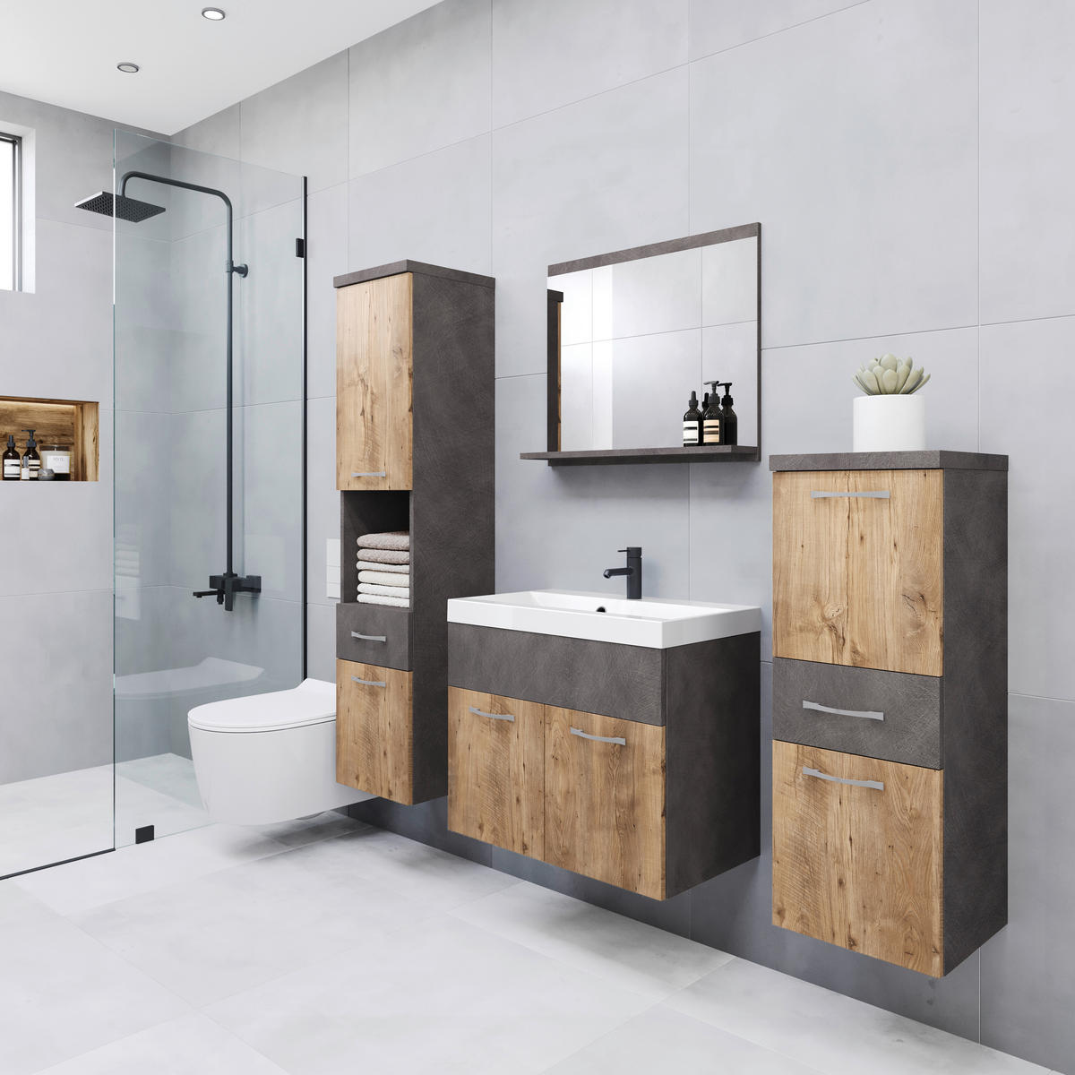 BADEZIMMER 5-teilig  in  - Kastanieneichefarben/Weiss, Lifestyle, Keramik/Holzwerkstoff (120/132,8/30,2cm) - P & B