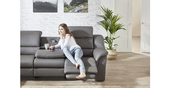 ECKSOFA Grau Echtleder - Chromfarben/Grau, KONVENTIONELL, Leder/Kunststoff (260/324cm) - Cantus