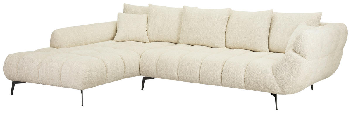 ECKSOFA Naturfarben Bouclé Zierkissen, Rückenkissen, Rücken echt  - Schwarz/Naturfarben, MODERN, Textil/Metall (217/318cm) - Carryhome