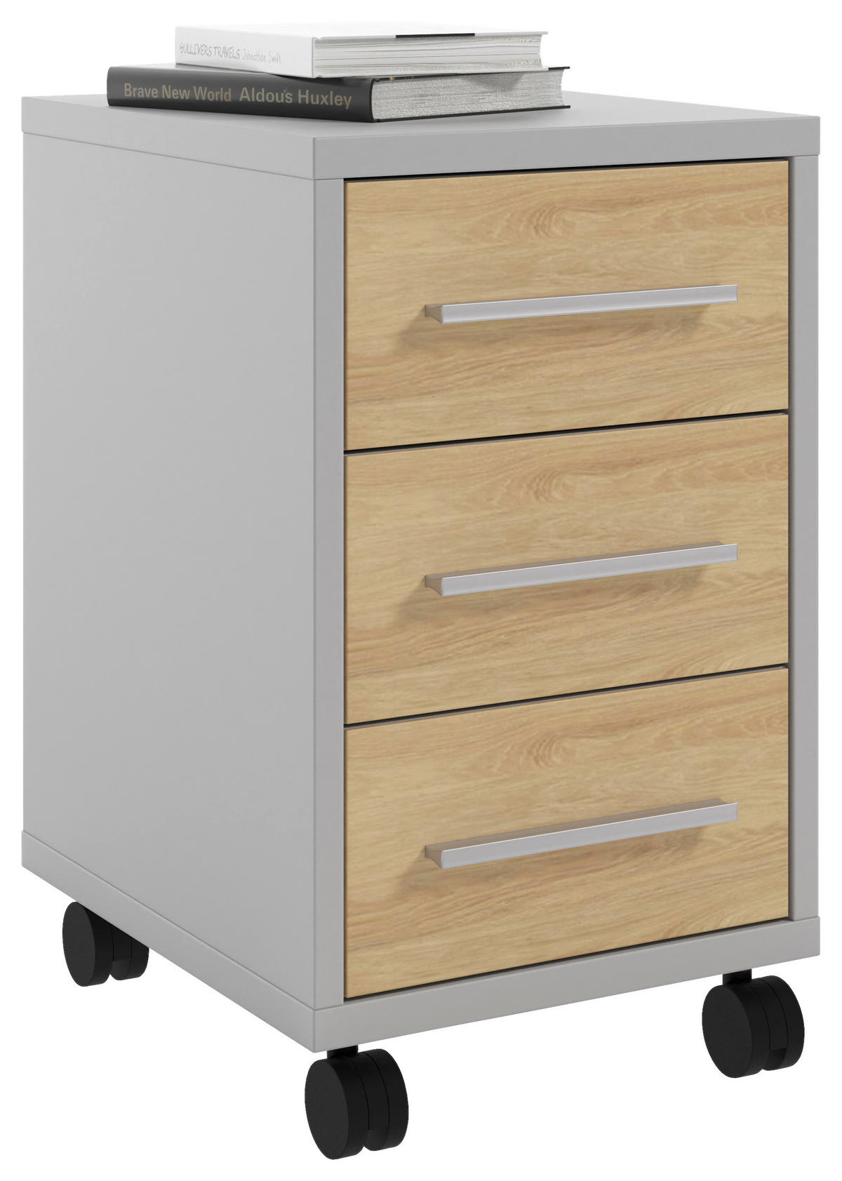 ROLLCONTAINER Eiche Hellgrau, Hickory  - Hellgrau/Alufarben, MODERN, Holzwerkstoff/Kunststoff (41,6/68,6/50,2cm)