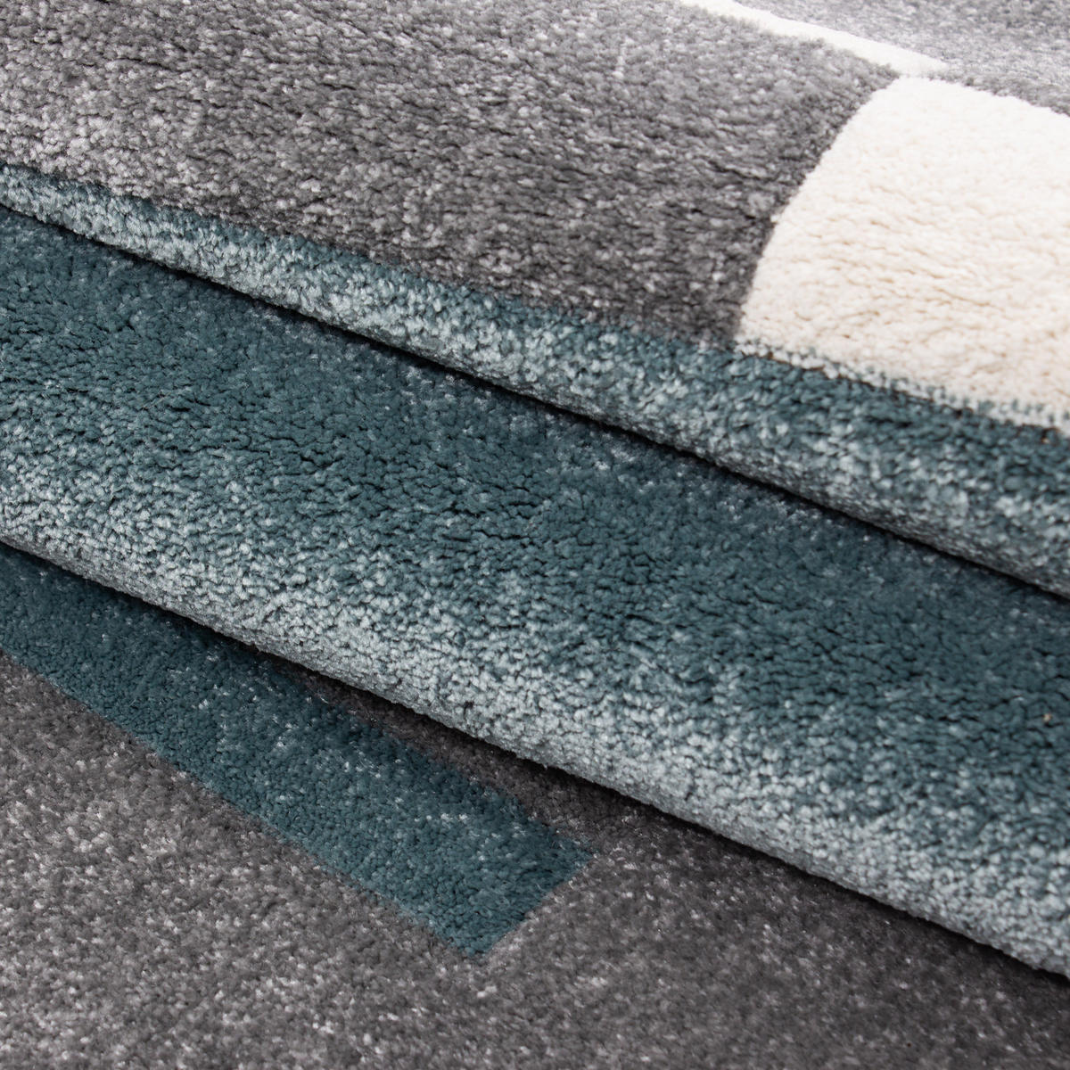 TEPPICH Kurzflor Karo Muster Polypropylen Wohnzimmer Blau Läufer 80x150 - Blau, Textil (80/150cm) - KADIMA DESIGN