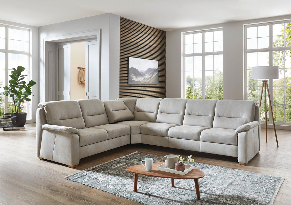 ECKSOFA Mikrofaser Hellgrau  - Eiche Bianco/Hellgrau, Konventionell, Holz/Textil (245/303cm) - Beldomo Comfort