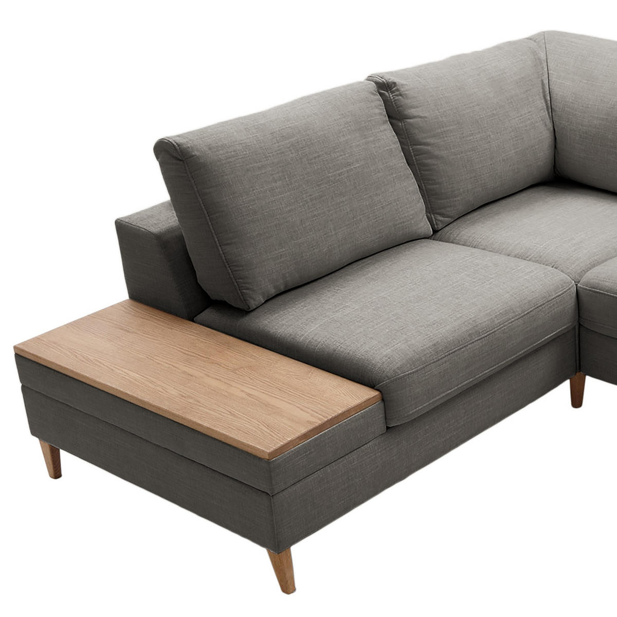 ECKSOFA in Webstoff Dunkelgrau  - Dunkelgrau/Eschefarben, Modern, Holz/Textil (260/90/204cm) - Trendmanufaktur