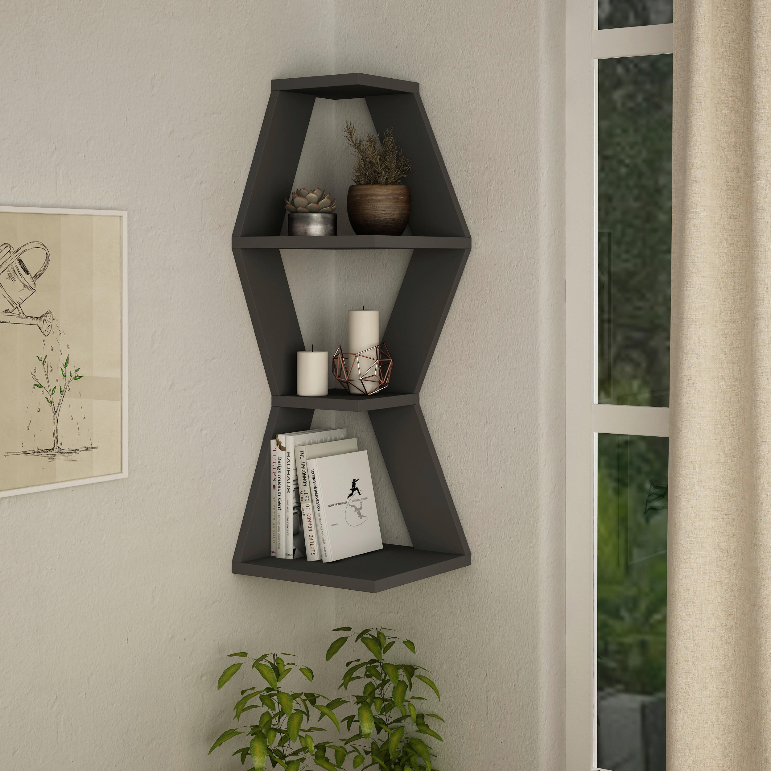 WANDBOARD in 30/86/30 cm Anthrazit  - Anthrazit, Design, Holzwerkstoff (30/86/30cm) - Livetastic