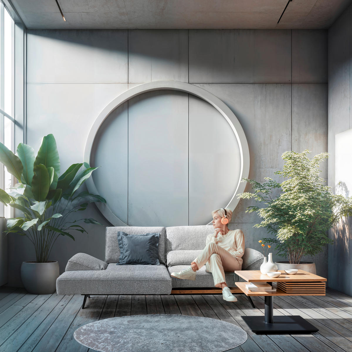 ECKSOFA Beige Chenille  - Beige/Schwarz, Design, Holz/Textil (132/240cm) - Koinor