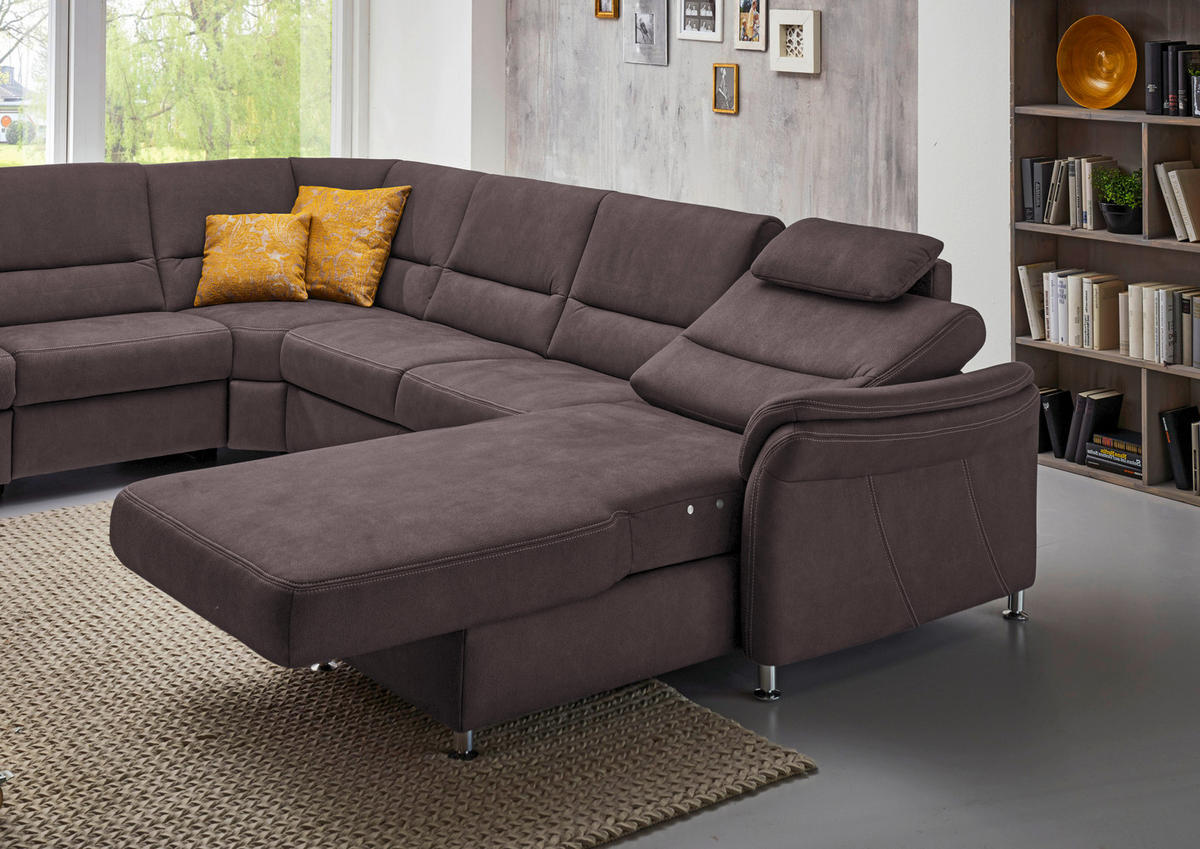 WOHNLANDSCHAFT in Mikrofaser Graubraun  - Graubraun/Alufarben, KONVENTIONELL, Textil/Metall (262/335/173cm) - Beldomo System
