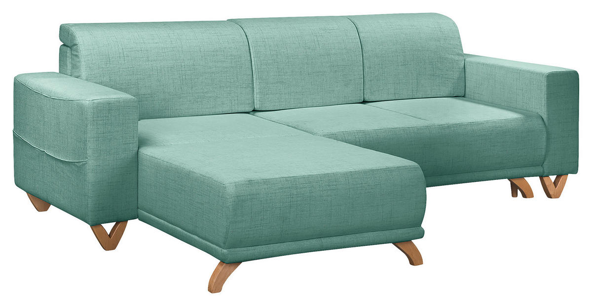 ECKSOFA in Textilgeflecht Mintgrün  - Wengefarben/Mintgrün, Design, Holz/Textil (257/174cm) - Livetastic