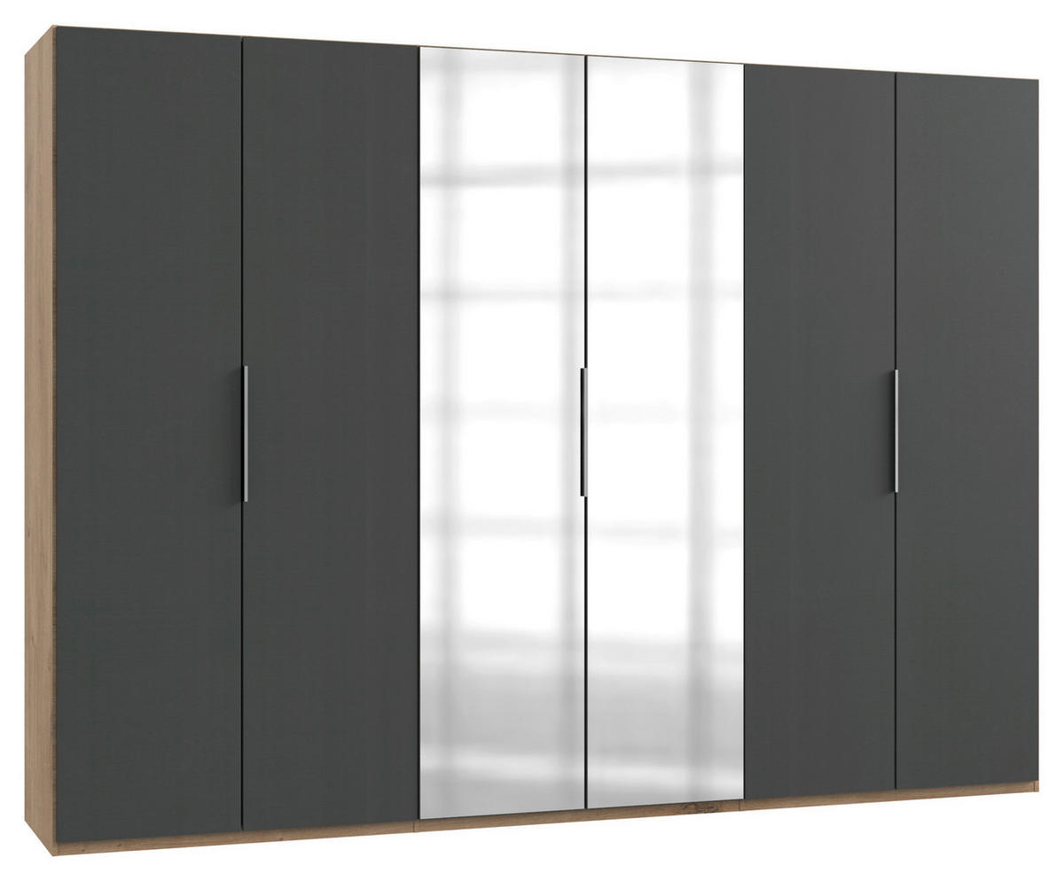 DREHTÜRENSCHRANK  in Eichefarben, Graphitfarben  - Chromfarben/Eichefarben, MODERN, Holzwerkstoff (300/216/58cm) - MID.YOU