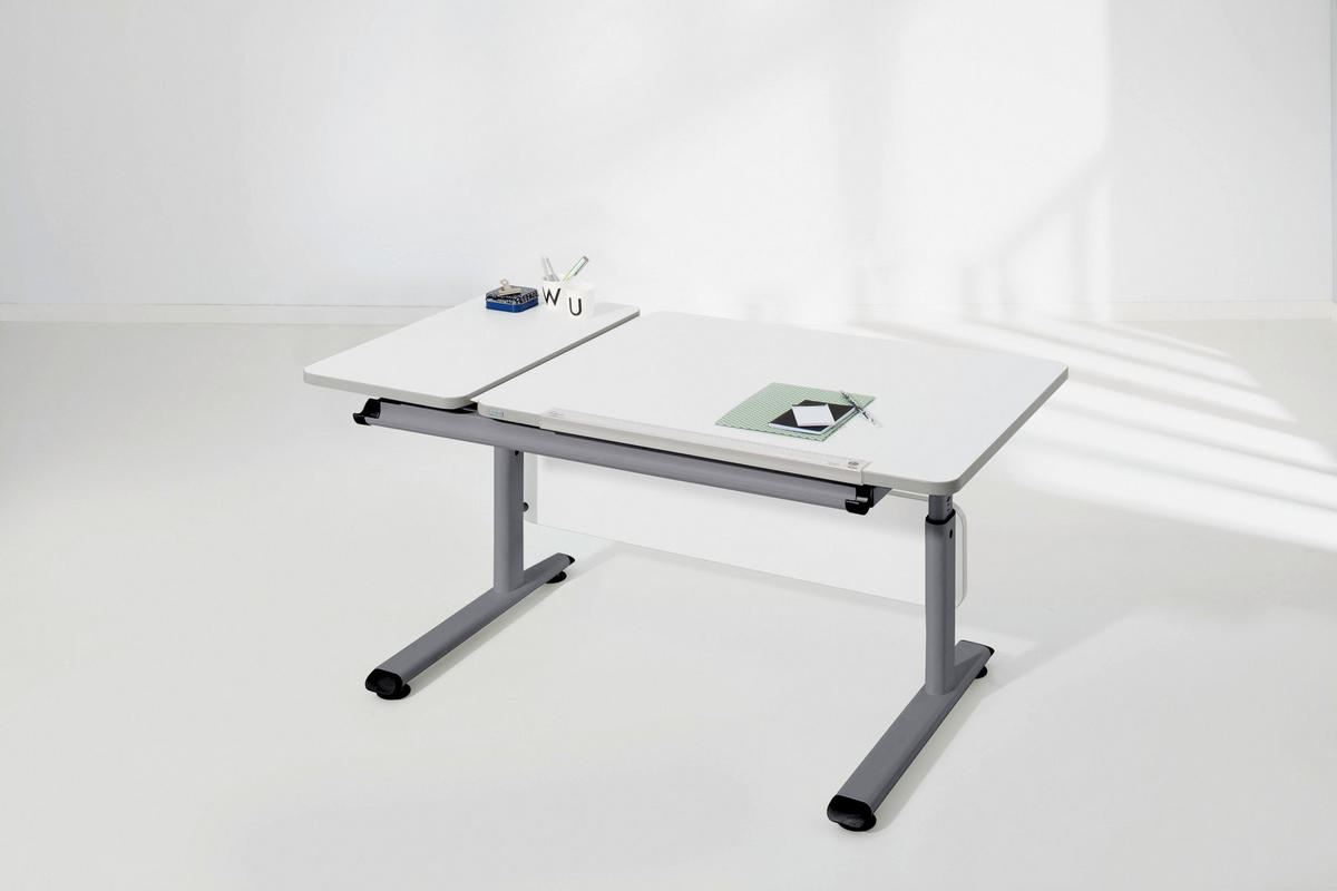 JUGENDSCHREIBTISCH 130/70/53-79 cm  - Silberfarben/Weiß, Basics, Holzwerkstoff/Metall (130/70/53-79cm) - Paidi