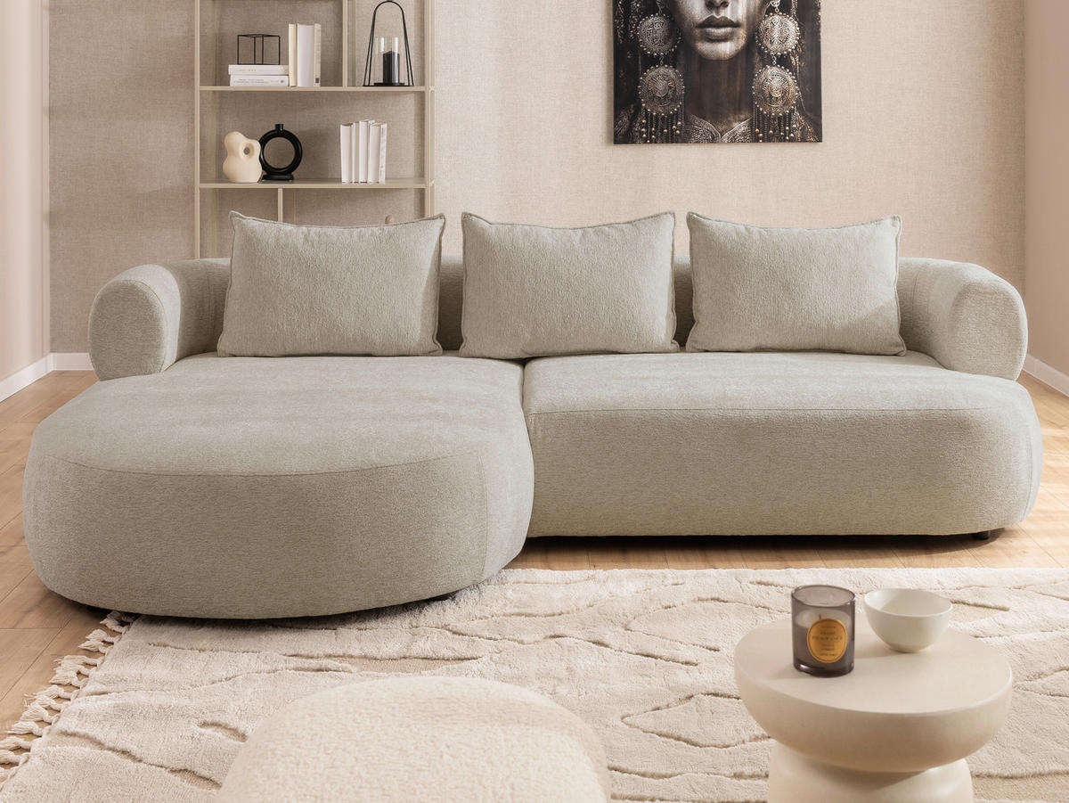 ECKSOFA FERRO Beige Chenille  - Beige/Schwarz, Design, Kunststoff/Textil (156/256cm) - Livetastic