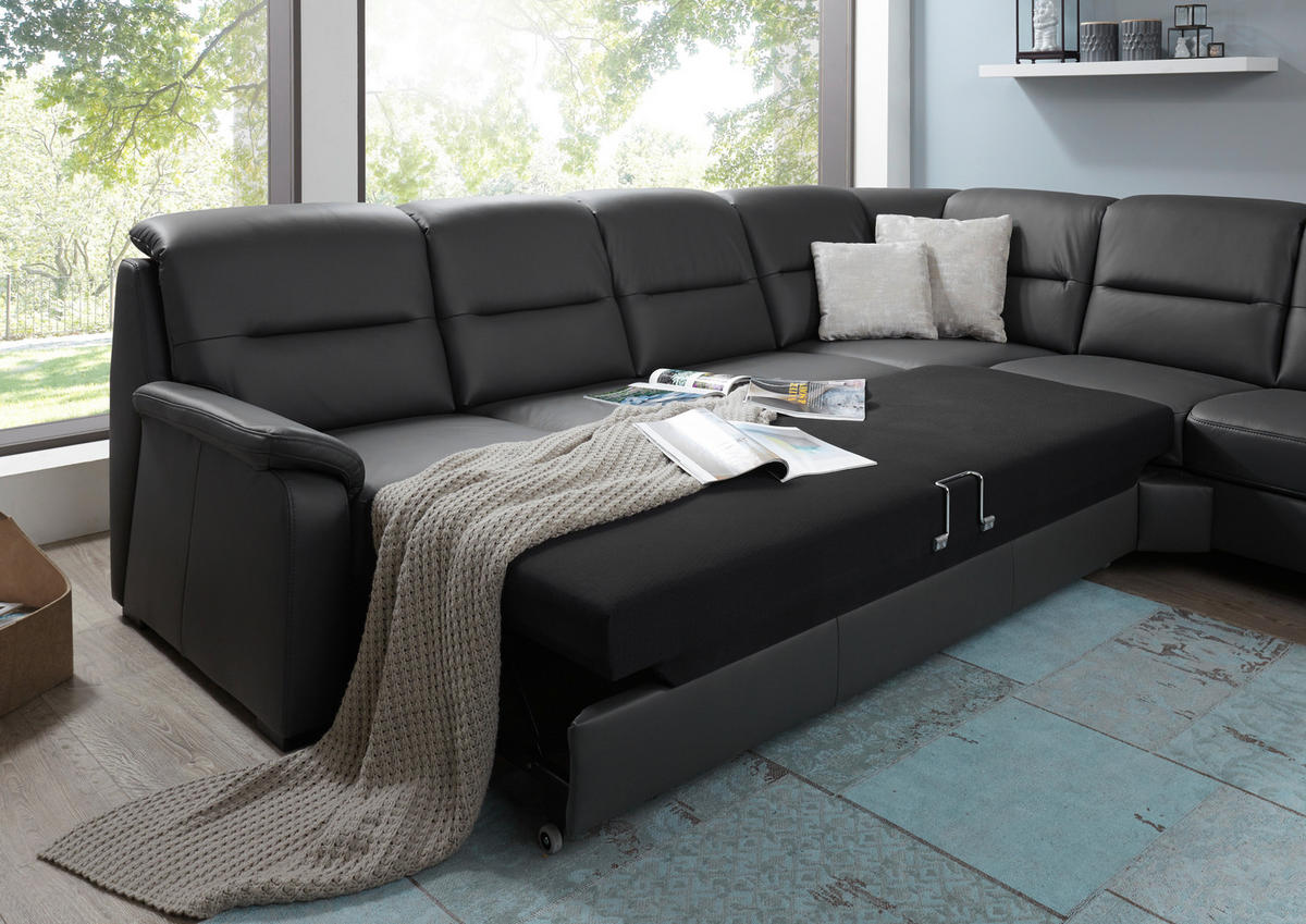 ECKSOFA BELDOMO premium Anthrazit Echtleder  - Anthrazit/Schwarz, KONVENTIONELL, Leder/Holz (303/245cm) - Beldomo Premium