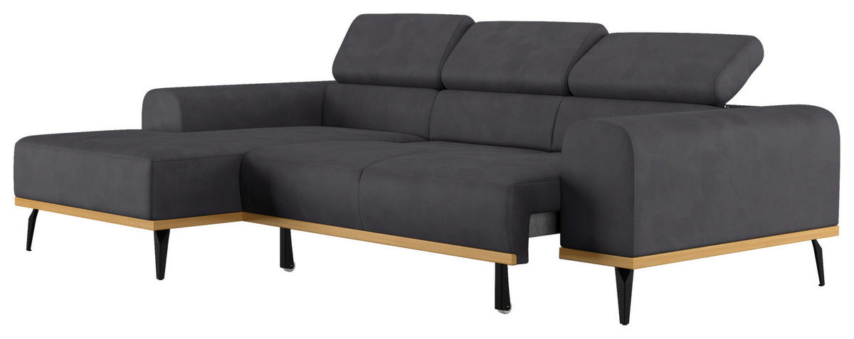 ECKSOFA Schwarz Mikrofaser  - Schwarz, KONVENTIONELL, Textil/Metall (157/244cm) - Cotta
