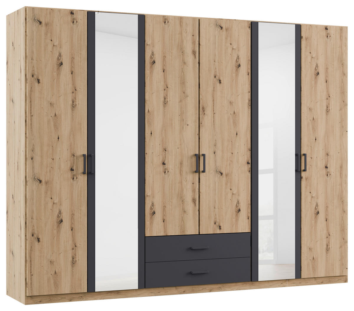 KLEIDERSCHRANK 271/210/54 cm,  in Grau, Eichefarben, Eiche Artisan, 6-türig  - Eichefarben/Eiche Artisan, KONVENTIONELL, Holzwerkstoff/Kunststoff (271/210/54cm) - Rauch Möbel