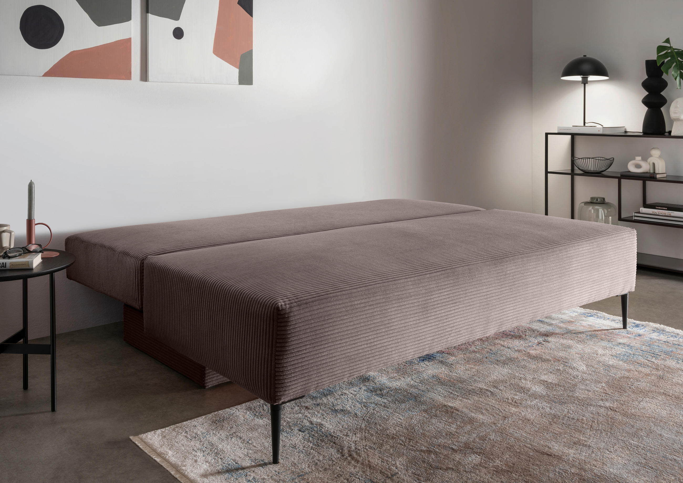 SCHLAFSOFA in Cord Graubraun  - Graubraun/Schwarz, Modern, Textil/Metall (198/90/100cm) - Livetastic