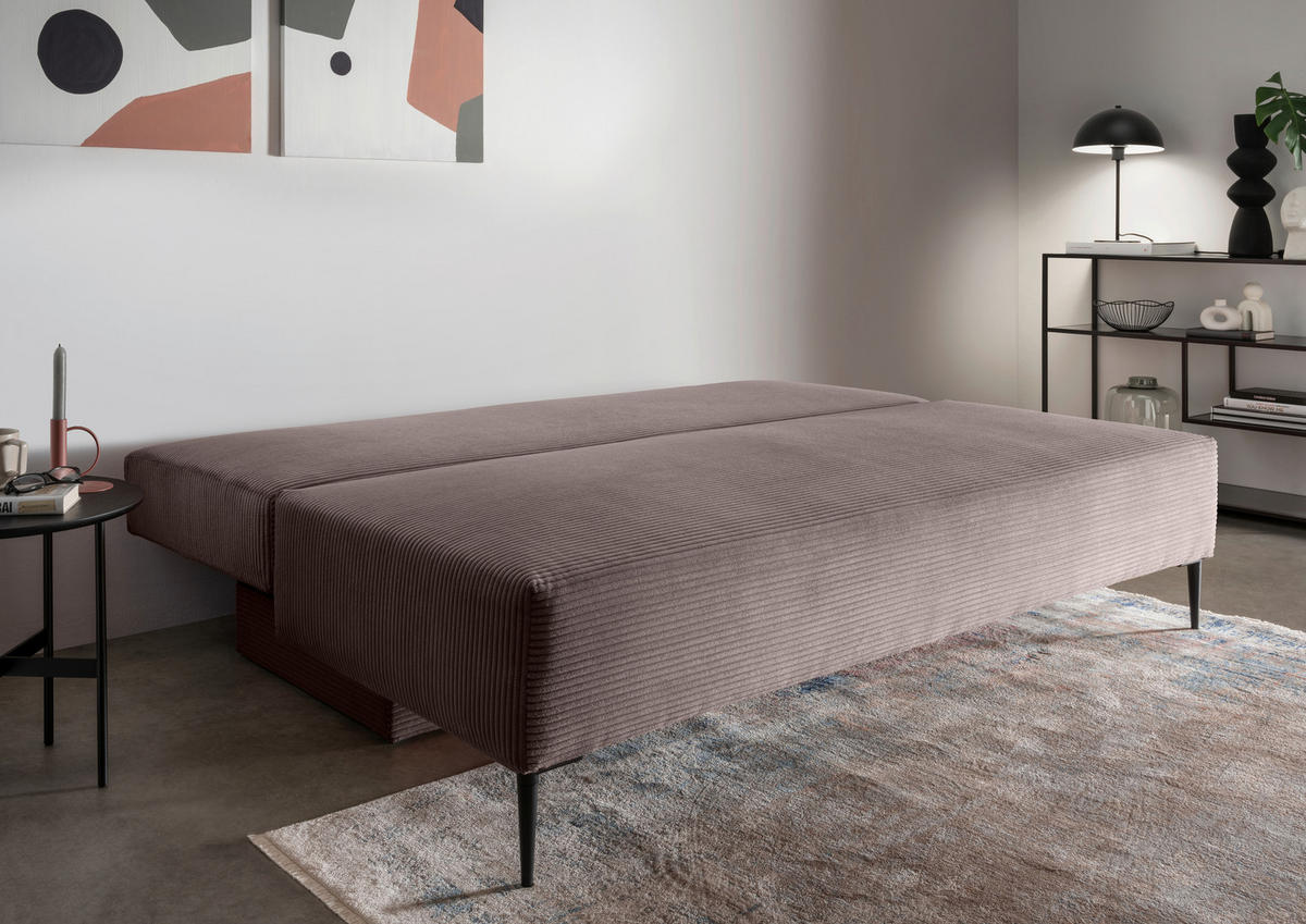 SCHLAFSOFA in Cord Graubraun  - Graubraun/Schwarz, Modern, Textil/Metall (198/90/100cm) - Livetastic