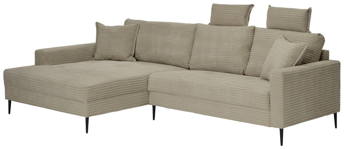 ECKSOFA in Cord Greige  173/276 cm  - Greige/Schwarz, KONVENTIONELL, Textil/Metall (173/276cm) - Carryhome