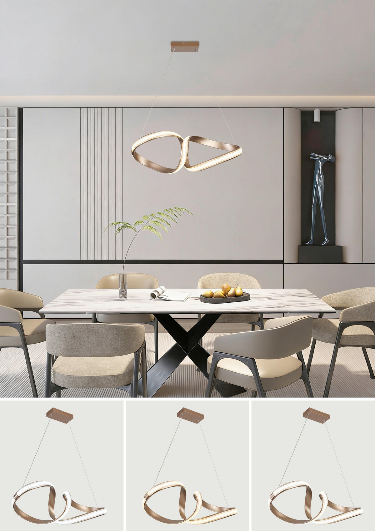 LED-HÄNGELEUCHTE Porec 71/27/150 cm  - Transparent/Cappuccino, Design, Kunststoff/Metall (71/27/150cm) - Novel