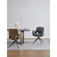 ARMLEHNSTUHL  Sitzfläche 360° drehbar, automatische Rückholfunktion Leinenoptik Echtleder  - Anthrazit/Schwarz, Design, Leder/Textil (60/85/62cm) - Dieter Knoll