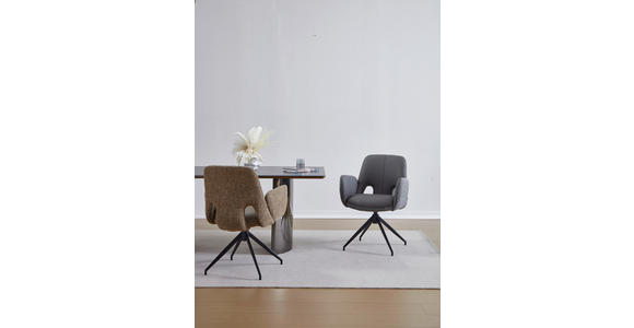 ARMLEHNSTUHL  Sitzfläche 360° drehbar, automatische Rückholfunktion Leinenoptik Echtleder  - Anthrazit/Schwarz, Design, Leder/Textil (60/85/62cm) - Dieter Knoll