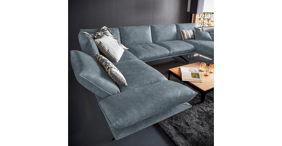 WOHNLANDSCHAFT in Echtleder Blau - Blau/Schwarz, Natur, Leder/Metall (217/359/155cm) - Dieter Knoll