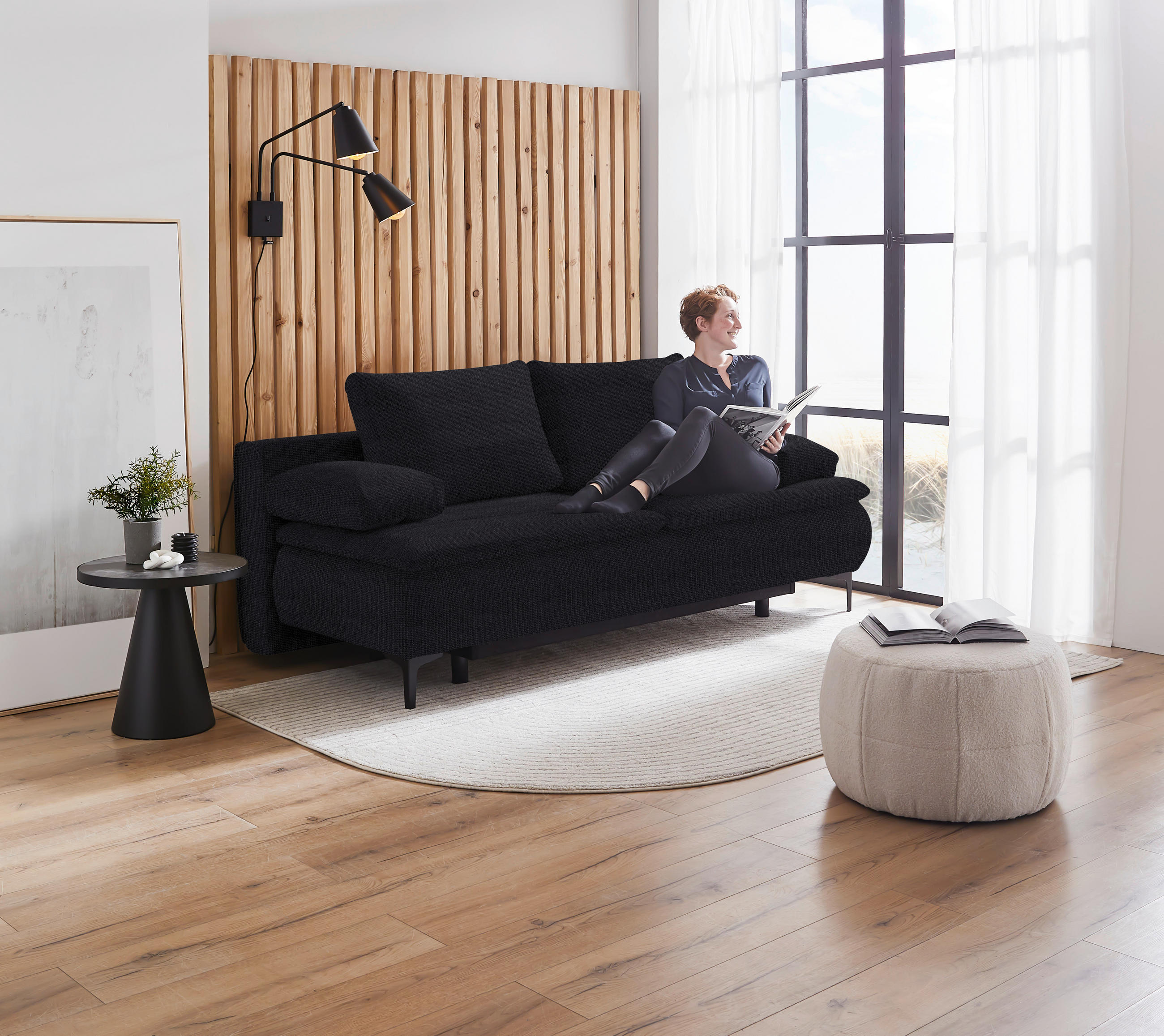 BOXSPRINGSOFA Flachgewebe Schwarz  - Schwarz, KONVENTIONELL, Textil/Metall (204/93/100cm) - Novel