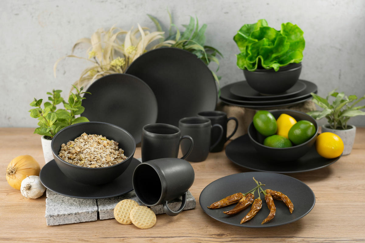 KOMPLETT SERVIS Soft Touch Black 16 delar  - svart, Trend, keramik - Creatable