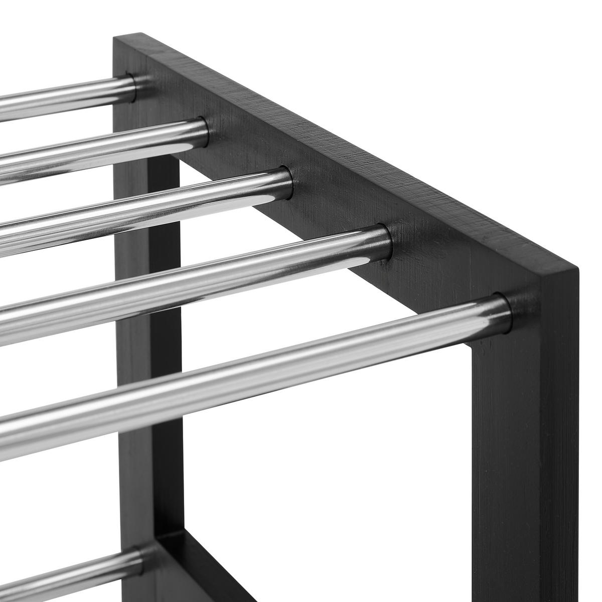 SCHUHREGAL Kiefer massiv Schwarz, Edelstahlfarben  - Edelstahlfarben/Schwarz, Basics, Holz/Metall (76/32/34cm) - Carryhome