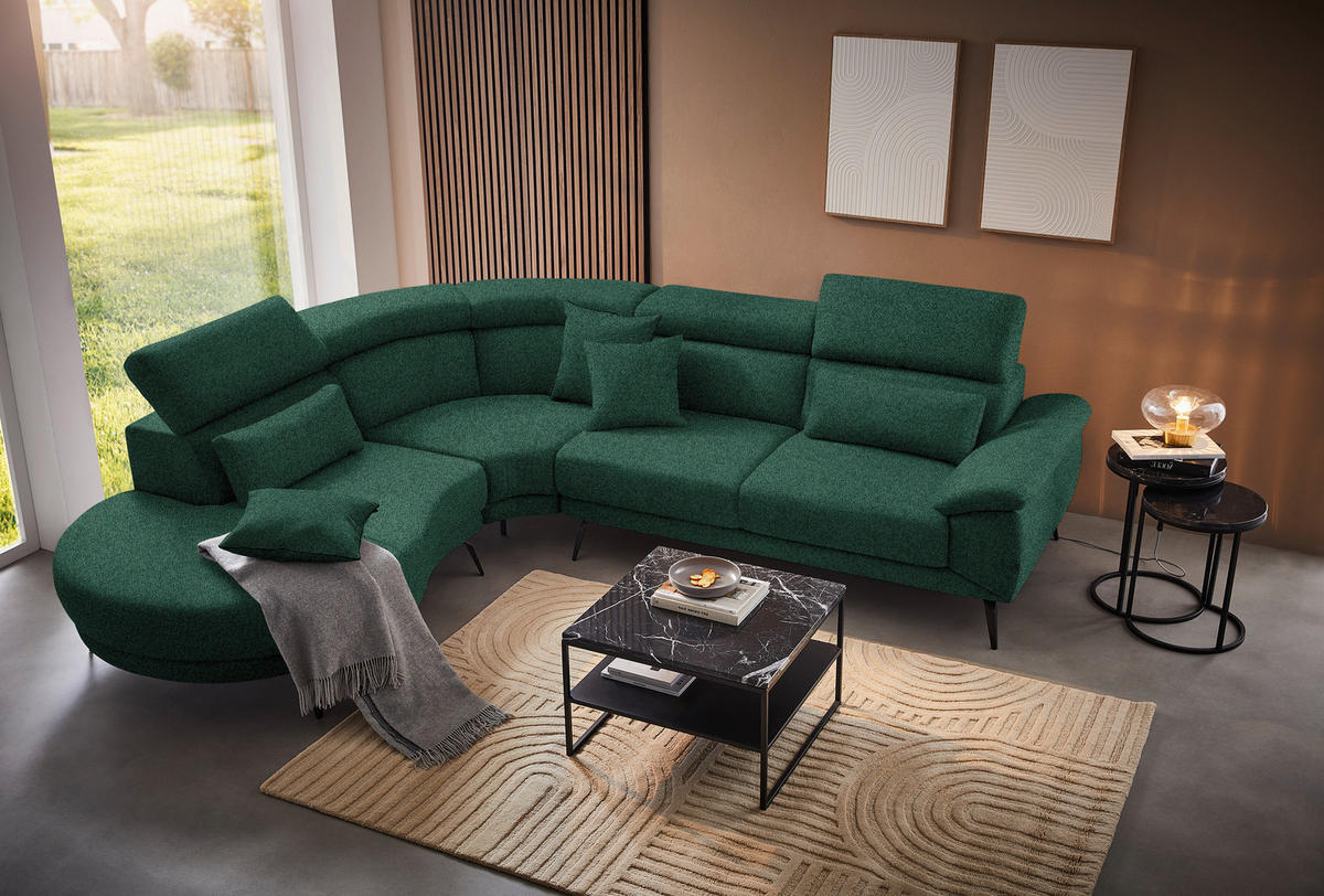 ECKSOFA in Velours Grün  264/299 cm  - Schwarz/Grün, Design, Textil/Metall (264/299cm) - Novel